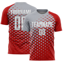 Load image into Gallery viewer, Custom Red White-Gray Modern Polka Dot Sublimation Soccer Uniform Jersey