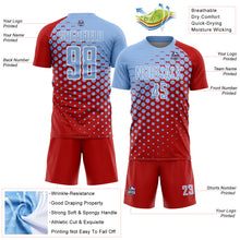 Load image into Gallery viewer, Custom Red Light Blue-White Modern Polka Dot Sublimation Soccer Uniform Jersey
