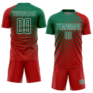 Custom Red Kelly Green-White Modern Polka Dot Sublimation Soccer Uniform Jersey