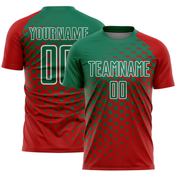 Custom Red Kelly Green-White Modern Polka Dot Sublimation Soccer Uniform Jersey