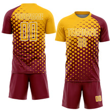 Load image into Gallery viewer, Custom Crimson Gold-White Modern Polka Dot Sublimation Soccer Uniform Jersey