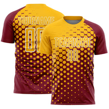 Load image into Gallery viewer, Custom Crimson Gold-White Modern Polka Dot Sublimation Soccer Uniform Jersey