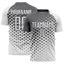 Load image into Gallery viewer, Custom White Steel Gray Modern Polka Dot Sublimation Soccer Uniform Jersey