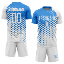 Laden Sie das Bild in den Galerie-Viewer, Custom White Powder Blue Modern Polka Dot Sublimation Soccer Uniform Jersey