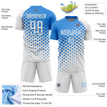 Laden Sie das Bild in den Galerie-Viewer, Custom White Powder Blue Modern Polka Dot Sublimation Soccer Uniform Jersey