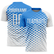 Laden Sie das Bild in den Galerie-Viewer, Custom White Powder Blue Modern Polka Dot Sublimation Soccer Uniform Jersey