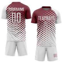 Load image into Gallery viewer, Custom White Burgundy Modern Polka Dot Sublimation Soccer Uniform Jersey