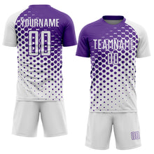 Load image into Gallery viewer, Custom White Purple Modern Polka Dot Sublimation Soccer Uniform Jersey