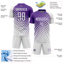 Load image into Gallery viewer, Custom White Purple Modern Polka Dot Sublimation Soccer Uniform Jersey