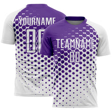 Load image into Gallery viewer, Custom White Purple Modern Polka Dot Sublimation Soccer Uniform Jersey