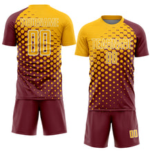 Load image into Gallery viewer, Custom Burgundy Gold-White Modern Polka Dot Sublimation Soccer Uniform Jersey