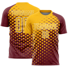 Load image into Gallery viewer, Custom Burgundy Gold-White Modern Polka Dot Sublimation Soccer Uniform Jersey