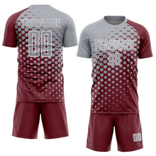 Load image into Gallery viewer, Custom Burgundy Gray-White Modern Polka Dot Sublimation Soccer Uniform Jersey