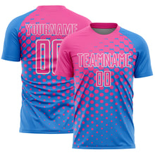 Laden Sie das Bild in den Galerie-Viewer, Custom Powder Blue Pink-White Modern Polka Dot Sublimation Soccer Uniform Jersey