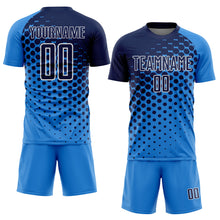 Laden Sie das Bild in den Galerie-Viewer, Custom Powder Blue Navy-White Modern Polka Dot Sublimation Soccer Uniform Jersey