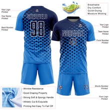 Laden Sie das Bild in den Galerie-Viewer, Custom Powder Blue Navy-White Modern Polka Dot Sublimation Soccer Uniform Jersey