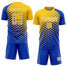 Load image into Gallery viewer, Custom Thunder Blue Yellow-White Modern Polka Dot Sublimation Soccer Uniform Jersey