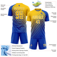 Load image into Gallery viewer, Custom Thunder Blue Yellow-White Modern Polka Dot Sublimation Soccer Uniform Jersey
