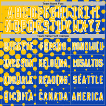 Load image into Gallery viewer, Custom Thunder Blue Yellow-White Modern Polka Dot Sublimation Soccer Uniform Jersey