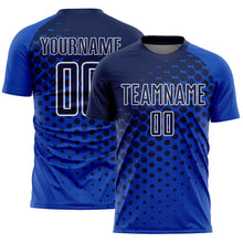 Laden Sie das Bild in den Galerie-Viewer, Custom Thunder Blue Navy-White Modern Polka Dot Sublimation Soccer Uniform Jersey
