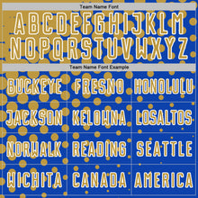 Загрузить изображение в средство просмотра галереи, Custom Thunder Blue Old Gold-White Modern Polka Dot Sublimation Soccer Uniform Jersey