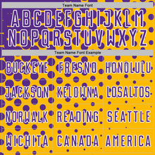 Load image into Gallery viewer, Custom Gold Purple-White Modern Polka Dot Sublimation Soccer Uniform Jersey