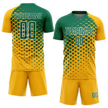 Load image into Gallery viewer, Custom Gold Kelly Green-White Modern Polka Dot Sublimation Soccer Uniform Jersey