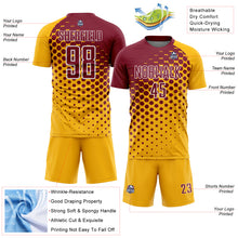 Load image into Gallery viewer, Custom Gold Crimson-White Modern Polka Dot Sublimation Soccer Uniform Jersey