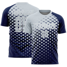 Charger l'image dans la galerie, Custom Navy Silver-White Modern Polka Dot Sublimation Soccer Uniform Jersey
