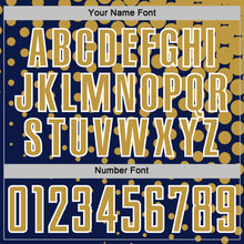 Laden Sie das Bild in den Galerie-Viewer, Custom Navy Old Gold-White Modern Polka Dot Sublimation Soccer Uniform Jersey