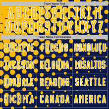 Laden Sie das Bild in den Galerie-Viewer, Custom Navy Gold-White Modern Polka Dot Sublimation Soccer Uniform Jersey