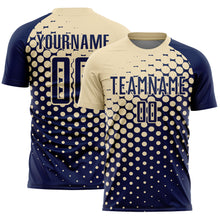 Laden Sie das Bild in den Galerie-Viewer, Custom Navy Cream Modern Polka Dot Sublimation Soccer Uniform Jersey