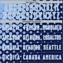 Laden Sie das Bild in den Galerie-Viewer, Custom Navy Light Blue-White Modern Polka Dot Sublimation Soccer Uniform Jersey