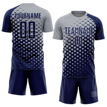 Laden Sie das Bild in den Galerie-Viewer, Custom Navy Gray Modern Polka Dot Sublimation Soccer Uniform Jersey