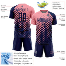 Laden Sie das Bild in den Galerie-Viewer, Custom Navy Medium Pink Modern Polka Dot Sublimation Soccer Uniform Jersey