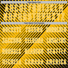 Laden Sie das Bild in den Galerie-Viewer, Custom Black Gold-White Line Sublimation Soccer Uniform Jersey