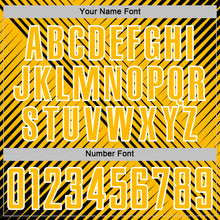 Laden Sie das Bild in den Galerie-Viewer, Custom Black Gold-White Line Sublimation Soccer Uniform Jersey