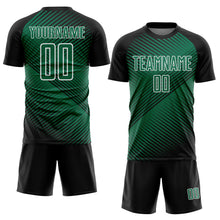 Laden Sie das Bild in den Galerie-Viewer, Custom Black Kelly Green-White Line Sublimation Soccer Uniform Jersey