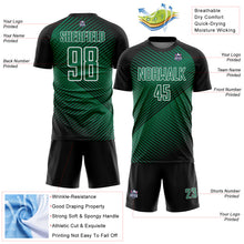 Laden Sie das Bild in den Galerie-Viewer, Custom Black Kelly Green-White Line Sublimation Soccer Uniform Jersey