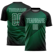 Laden Sie das Bild in den Galerie-Viewer, Custom Black Kelly Green-White Line Sublimation Soccer Uniform Jersey
