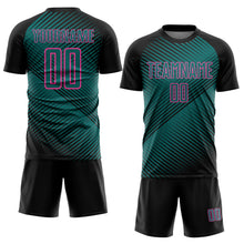 Laden Sie das Bild in den Galerie-Viewer, Custom Black Teal-Pink Line Sublimation Soccer Uniform Jersey