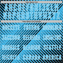 Laden Sie das Bild in den Galerie-Viewer, Custom Black Sky Blue-White Line Sublimation Soccer Uniform Jersey