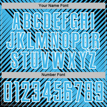 Laden Sie das Bild in den Galerie-Viewer, Custom Black Sky Blue-White Line Sublimation Soccer Uniform Jersey