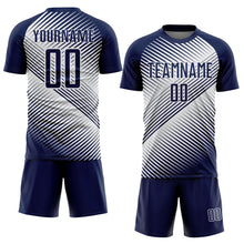 Load image into Gallery viewer, Custom Navy White Line Sublimation Soccer Uniform Jersey