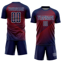 Laden Sie das Bild in den Galerie-Viewer, Custom Navy Crimson-White Line Sublimation Soccer Uniform Jersey
