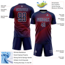 Laden Sie das Bild in den Galerie-Viewer, Custom Navy Crimson-White Line Sublimation Soccer Uniform Jersey