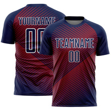 Laden Sie das Bild in den Galerie-Viewer, Custom Navy Crimson-White Line Sublimation Soccer Uniform Jersey