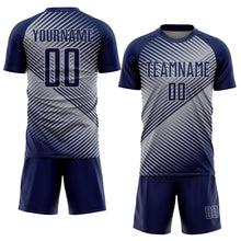 Laden Sie das Bild in den Galerie-Viewer, Custom Navy Gray Line Sublimation Soccer Uniform Jersey