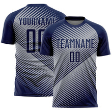 Laden Sie das Bild in den Galerie-Viewer, Custom Navy Gray Line Sublimation Soccer Uniform Jersey