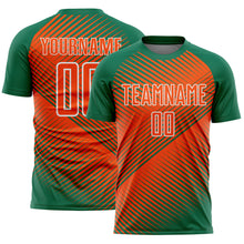 Charger l'image dans la galerie, Custom Kelly Green Orange-White Line Sublimation Soccer Uniform Jersey